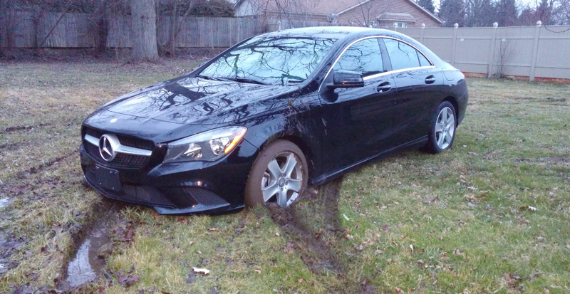 My brother got a rental Mercedes CLA stuck in my back yard.
